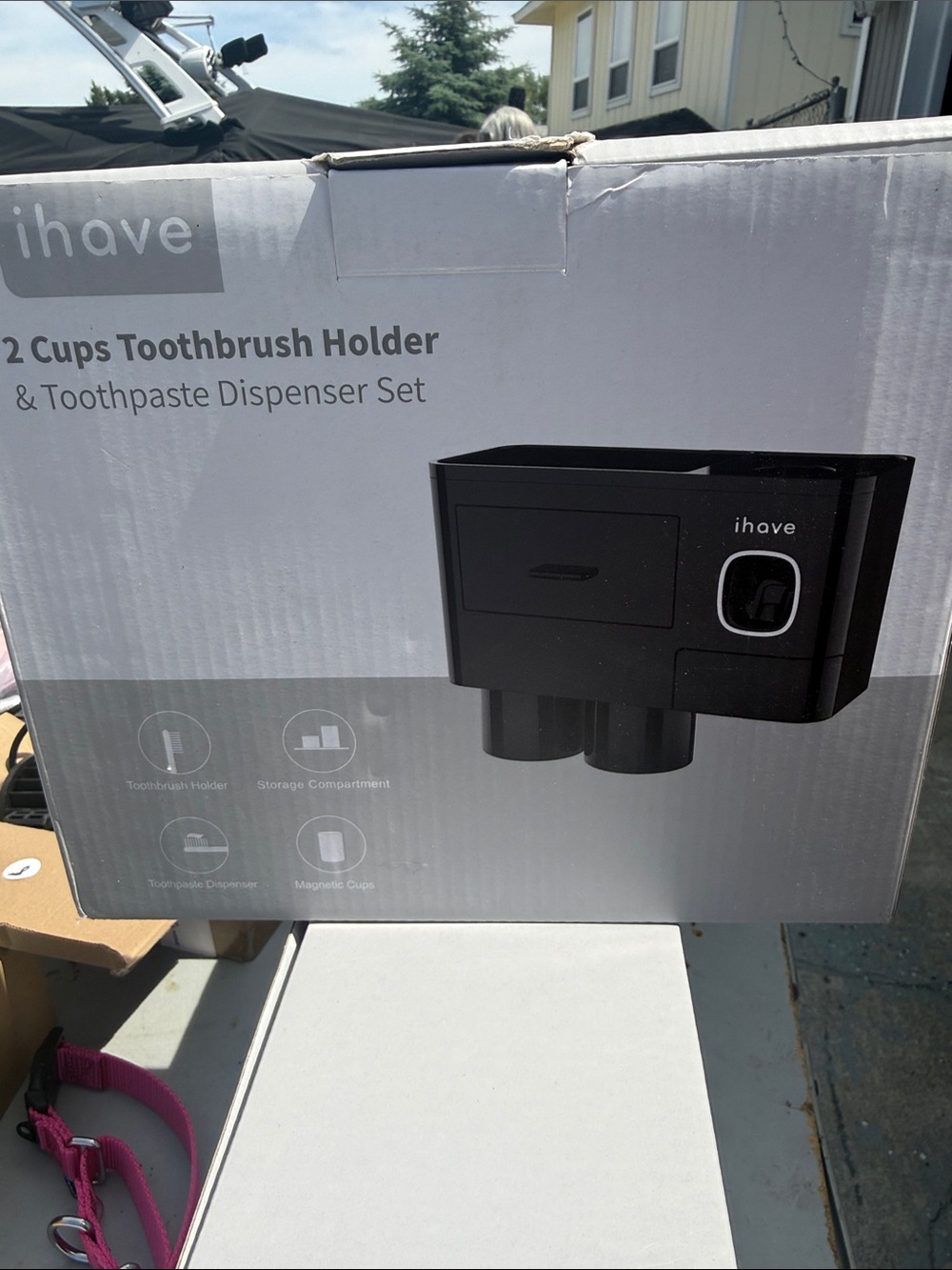 I Have Black 2-Cup Toothbrush Holder & Toothpaste Dispenser